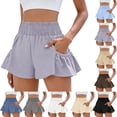 thumbnail image 1 of UDAUDU Athletic Shorts Women High Waisted Comfortable Ruffle Shorts Quick Dry with Pockets Summer Short for Running Gym Workout Light Gray 2XL, 1 of 8