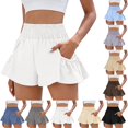 thumbnail image 1 of UDAUDU Athletic Shorts Women High Waisted Comfortable Ruffle Shorts Quick Dry with Pockets Summer Short for Running Gym Workout White S, 1 of 8