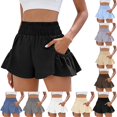 thumbnail image 1 of UDAUDU Athletic Shorts for Women Quick Dry Summer High Waisted Boho Shorts Running Gym Lightweight Flowy Ruffle Short with Pockets Black L, 1 of 8