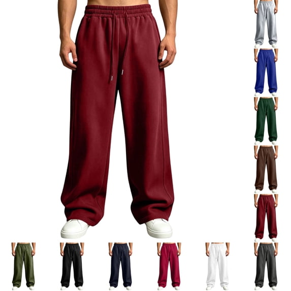 UDAUDU Baggy Sweatpants Men Loose Fit Joggers with Pockets Elastic Waist Drawstring Fleece Lounge Athletic Pants for Men Wine S