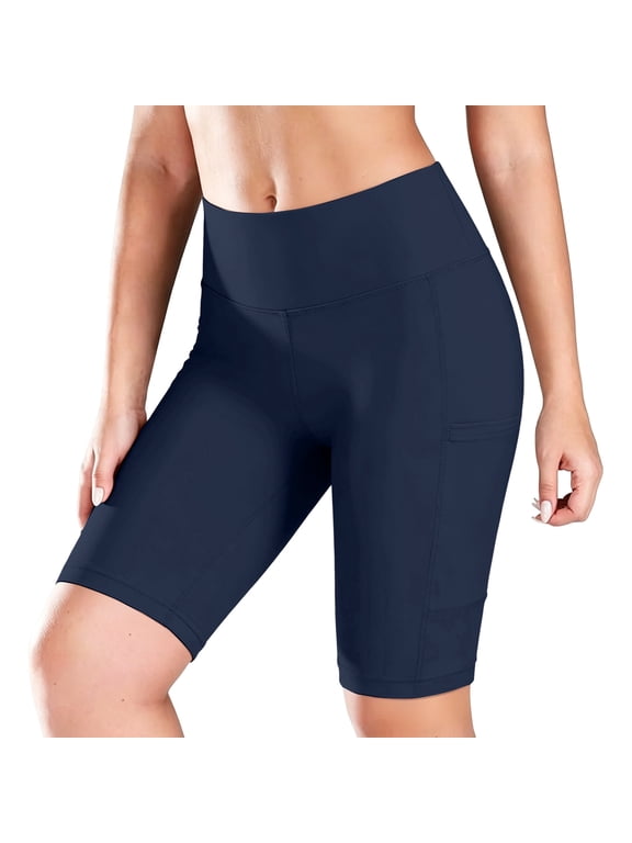 Biker Shorts for Women with Pockets High Waisted 6"/7" Booty Comfy Spandex Volleyball Short for Workout Gym Yoga Navy M