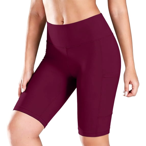 UDAUDU Biker Shorts for Women with Pockets High Waisted 6"/7" Booty Comfy Spandex Volleyball Short for Workout Gym Yoga Wine XL
