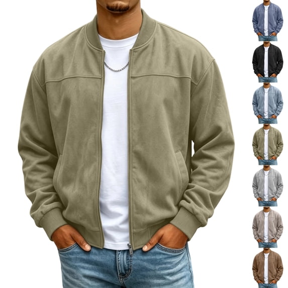 UDAUDU Bomber Jacket Men Fleece Zip up Faux Suede Jackets Loose Fit Comfort Soft Fall Winter Clothes with Pockets 2XL