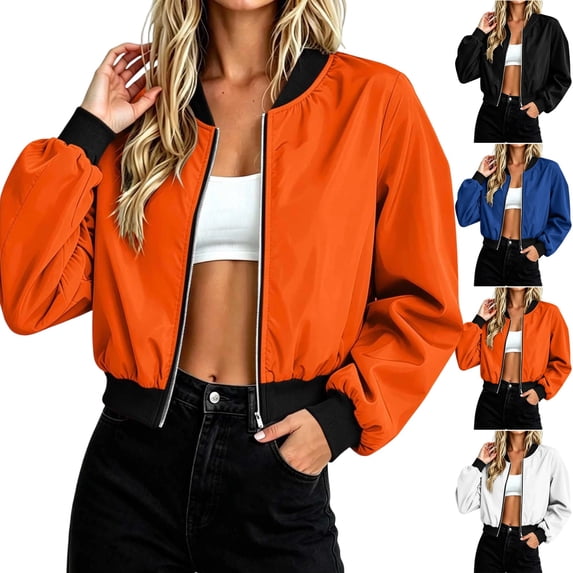 UDAUDU Bomber Jacket Women Casual Lightweight Coat Zip Up Spring Fall Cropped Jackets Fashion Outerwear Clothes with Pockets Pink 2XL