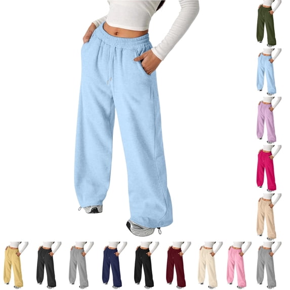 UDAUDU Boys Girls Sweatpants Open Bottom Baggy Sweat Pants School Uniform Straight Leg Fleece Loose Fit Gym Athletic Sweatpants Pockets Sky Blue 9-10 Years