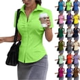 thumbnail image 1 of UDAUDU Button Down Shirt for Women Basic Short Sleeve Stretchy Business Collared Shirts Waitress Work Shirt Light Green M, 1 of 6
