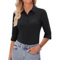 thumbnail image 1 of UDAUDU Button Down Shirts for Women 2026 Slim fit 3/4 Sleeve Stretch Dress Shirts Work Shirt Wrinkle Free Office Blouses Black 2XL, 1 of 6