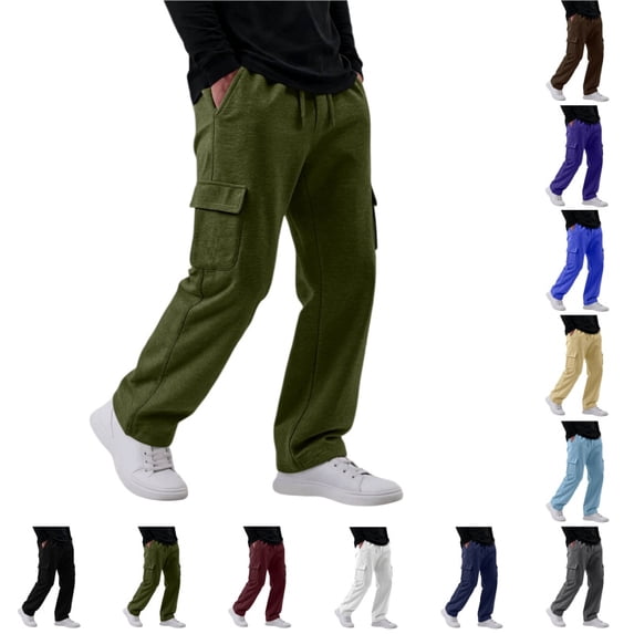 UDAUDU Cargo Sweatpants for Men Straight Wide Leg Baggy Pants High Rise Elastic Jogger Loose Fit Sweatpant Stretch Trouser with Pockets Army Green 3XL