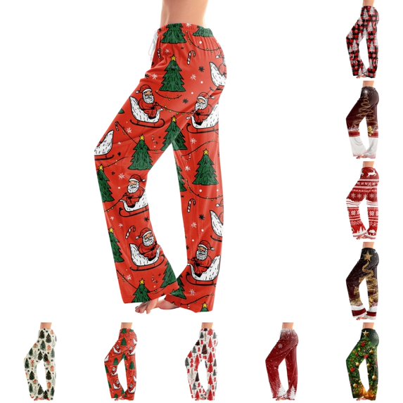 UDAUDU Christmas Pajama Pants Women Comfort Xmas Print Lounge Pants Drawstring Stretch Casual Pajama Pants 3XL