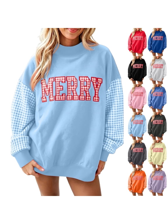 Christmas Sweatshirt for Women Merry Sweatshirt Mock Neck Fashion Winter Holiday Shirt Xmas Overzise Pullover Tops XL