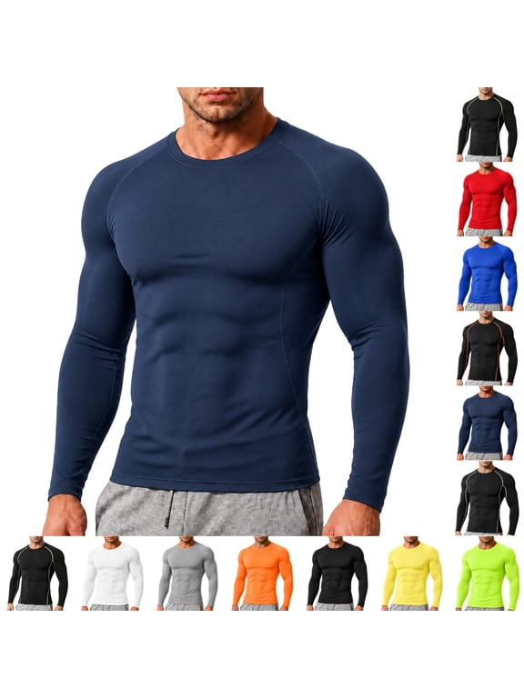 Compression Shirts for Men Long Sleeve Workout Comfort Soft Athletic Gym Tops Quick Dry Running Undershirts XL