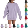 thumbnail image 1 of UDAUDU Crewneck Sweatshirts Women Fall Fleece Oversized Sweatshirt with Pockets Loose Fit Cute Hoodies Y2k Fashion Sweatshirts with Pocket Light Purple 2XL, 1 of 9