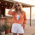 thumbnail image 1 of UDAUDU Denim Shirts Women Crop Tops Long Sleeve Button Down Blouse V Neck Casual Top 2026 Fall Fashion Jackets Camel 2XL, 1 of 8