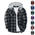 thumbnail image 1 of UDAUDU Flannel Hoodie Shirt for Men Button Down Plaid Shirt Casual Long Sleeve Office 2026 Fall Fashion Hoodie Shirts with Pocket L, 1 of 4