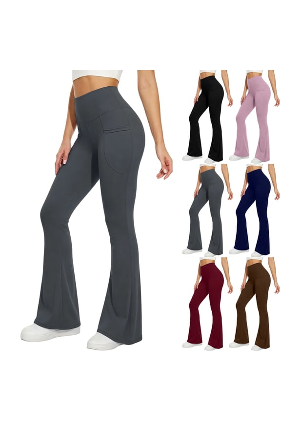 Flare Leggings for Women High Waisted Workout Tummy Control Buttery Soft Gym Yoga Bootcut Pants with Pockets Gray 2XL