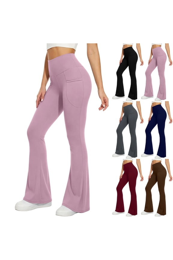 Flare Leggings for Women High Waisted Workout Tummy Control Buttery Soft Gym Yoga Bootcut Pants with Pockets Light pink M