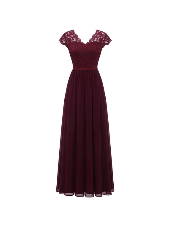 Formal Dress for Women 2026 Long Wedding Guest Bridesmaid Cocktail Tea Party Dress Church Evening Prom Lace Dresses Wine L