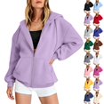 thumbnail image 1 of UDAUDU Full Zip Up Sweatshirt Women Hoodies Fall Winter Trendy Casual Loose Long Sleeve Workout Jacket with Pockets Purple M, 1 of 6