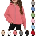 thumbnail image 1 of UDAUDU Girls' Hoodies Sweatshirts Full Zipper Pullover Crop Tops for Teen Girls Long Sleeve Sweater Thumb Hole with Pocket Watermelon Red 9-10 Years, 1 of 5