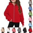 thumbnail image 1 of UDAUDU Girls Zip Up Hoodies Teen Fleece Long Sleeve Full-Zip Sweatshirts Thumb Hole Jacket Casual Fall Hoodie with Pocket Red 5-6 Years, 1 of 5