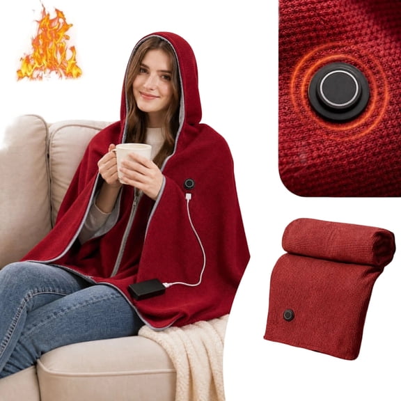 UDAUDU Heated Shawl Wraps for Women Men Portable Electric Blanket with Hoodie, Winter Warm Soft Shawl Heating Scarf for Home Camping Fishing