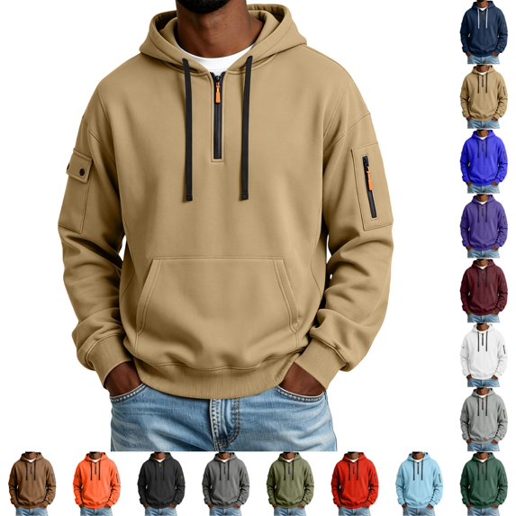 UDAUDU Hoodie for Men Fleece Quarter Zip Pullover Sweatshirt Fall Winter Long Sleeve Hooded Top with Pocket Casual Workout Hoodie 2XL