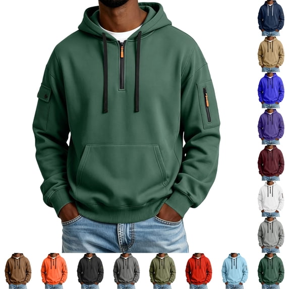 UDAUDU Hoodie for Men Fleece Quarter Zip Pullover Sweatshirt Fall Winter Long Sleeve Hooded Top with Pocket Casual Workout Hoodie 4XL