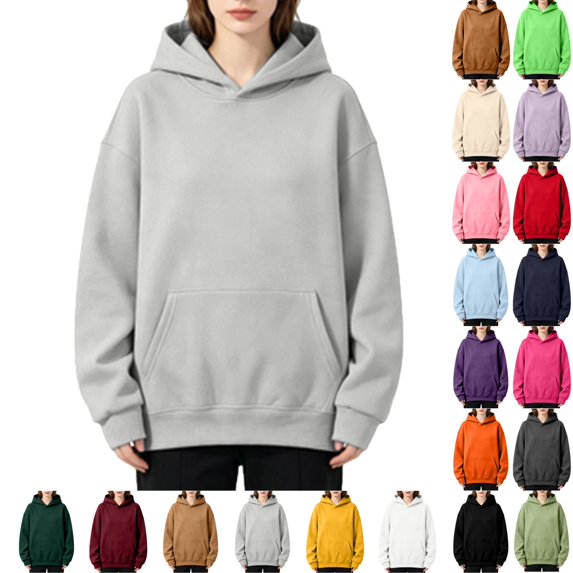 UDAUDU Hoodies for Men Womens Long Sleeve Sweatshirts Hooded Pullover Casual Tops Fleece Regular Fit Fall Fashion Outfits Light Gray S