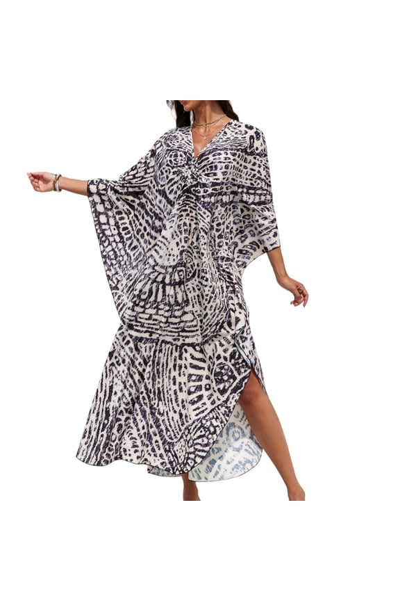 Kaftan Dresses for Women 2026 Caftan Dresses Tropical Hawaiian Beach Pool-Party Cover Ups Butterfly Loungewear Gray