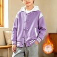 thumbnail image 1 of UDAUDU Kids Girls Boys Varsity Hoodie Jackets Baseball Jacket Button Down Lightweight Bomber Fall Winter Coat School Outwear with Pocket Purple 14-15 Years, 1 of 6