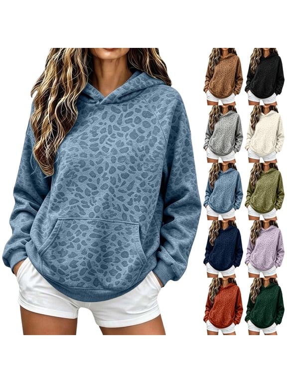 Leopard Hoodie for Women Oversized Y2k Fleece Cheetah Print Hoodies Long Sleeve Casual Fleece Tops Fall Winter Outfits with Pocket M
