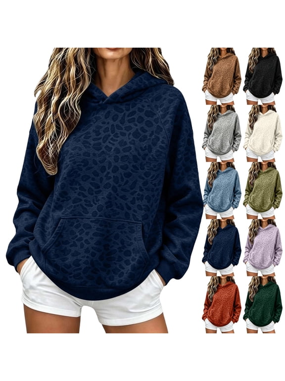 Leopard Hoodie for Women Oversized Y2k Fleece Cheetah Print Hoodies Long Sleeve Casual Fleece Tops Fall Winter Outfits with Pocket XL