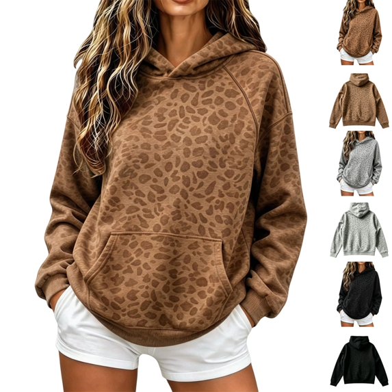 UDAUDU Leopard Hoodie for Women Oversized Y2k Print Fleece Hoodies Pullover Trendy Hooded Fall Fashion Sweatshirts with Pockets 2XL