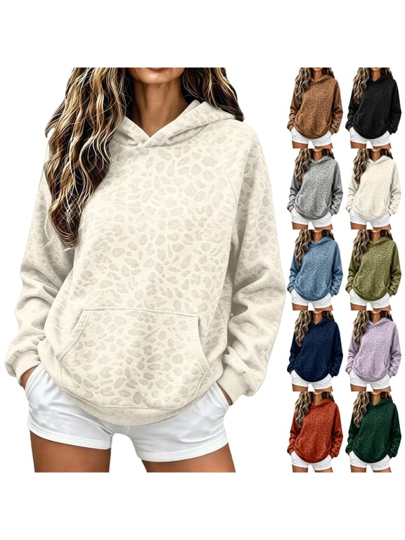 Leopard Print Hoodie Women Fleece 2026 Fall Loose Fit Oversized Graphic Pullover Hooded Casual Sweatshirts with Pockets L