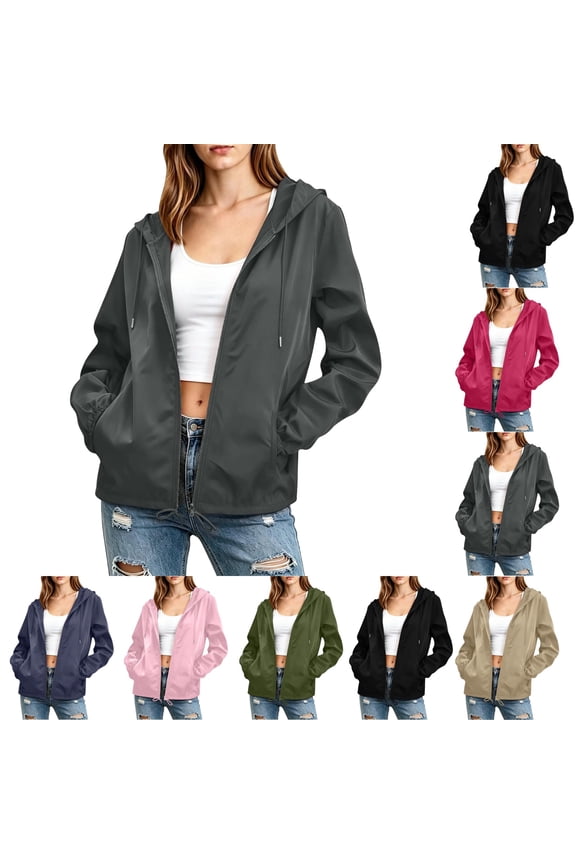 Lightweight Rain Jacket Women Waterproof Outdoor Windbreaker with Hood Comfort Trench Coat Outdoor Travel Raincoat Dark Gray L