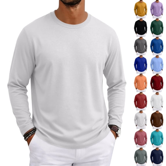 UDAUDU Long Sleeve Shirts for Men Lightweight Basic Casual T-Shirts Soft Work Breathable Crewneck for Fall Winter Daily Wear S