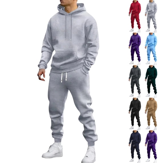 UDAUDU Men 2 Piece Sweatsuit Athletic Drawstring Pullover Hoodie with Cuffed Jogger Sweatpants Fall Winter Casual Tracksuit for Men Daily Wear XL