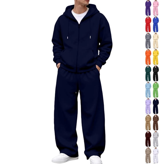 UDAUDU Men 2 Piece Tracksuit Full Zip Hoodie Loose Fit Oversized Zip‑Front Hooded Jacket with Wide‑Leg Sweatpants, Soft Fleece Fall Winter Casual Outfit XL