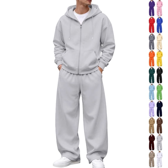 UDAUDU Men 2 Piece Tracksuit Full Zip Hoodie Loose Fit Oversized Zip‑Front Hooded Jacket with Wide‑Leg Sweatpants, Soft Fleece Fall Winter Casual Outfit XL