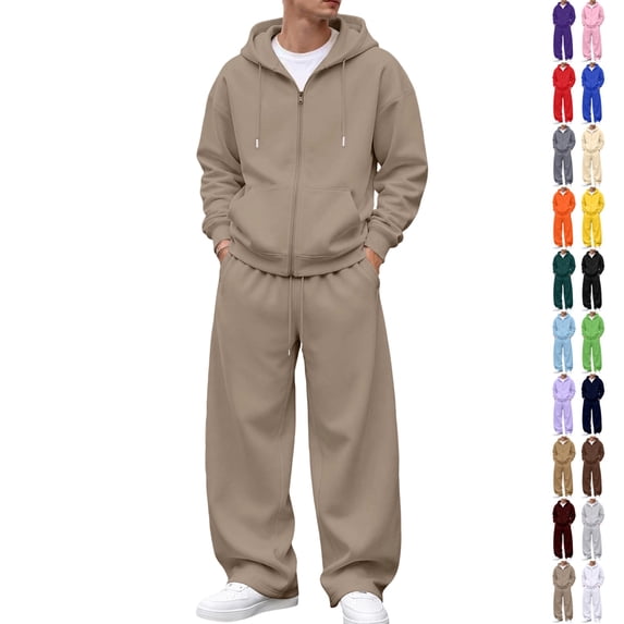 UDAUDU Men 2 Piece Tracksuit Full Zip Hoodie Loose Fit Oversized Zip‑Front Hooded Jacket with Wide‑Leg Sweatpants, Soft Fleece Fall Winter Casual Outfit XL