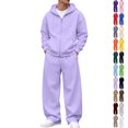 thumbnail image 1 of UDAUDU Men 2‑Piece Zip‑Up Tracksuit Set Casual Soft Fleece Oversized Full Zip Hoodie & Wide Leg Sweatpants Street Style Outfit for Men M, 1 of 6