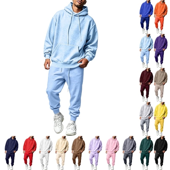 UDAUDU Men Track Suits 2 Piece Set Hoodie & Sweatpants Jogging Suits Causal Athletic Workout Men's Sweatsuits Light Blue 3XL