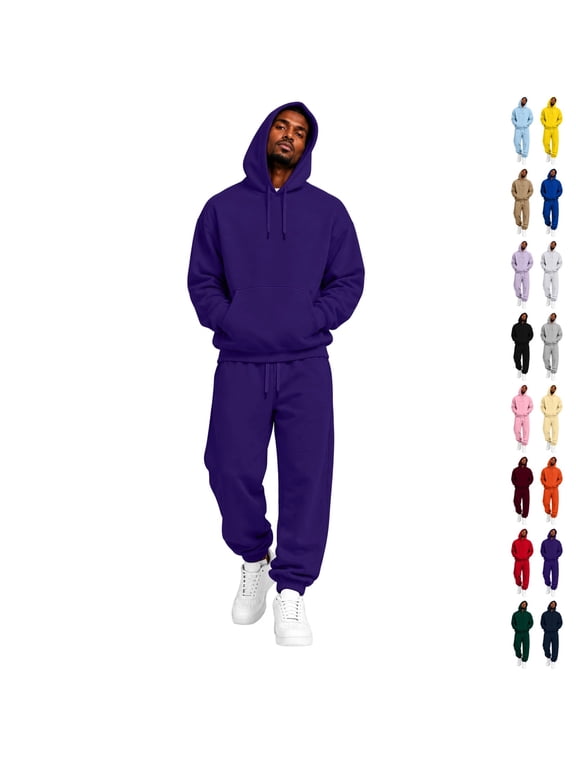 Men Tracksuit 2 Piece Set Hoodie Casual Outfit Soft Stretch Jogging Suit Workout Outdoor Fall Winter Athletic Sweat Suits M