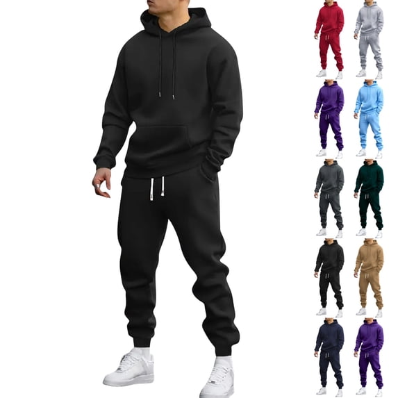 UDAUDU Men's 2‑Piece Pullover Hoodie Jogger Tracksuit Relaxed Fit Workout Athletic Sweatsuit Set for Men Daily Street Outfit L