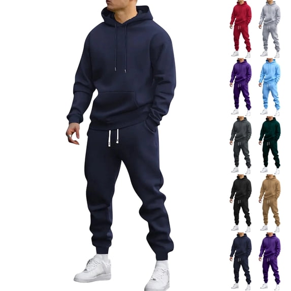 UDAUDU Men's 2‑Piece Pullover Hoodie Jogger Tracksuit Relaxed Fit Workout Athletic Sweatsuit Set for Men Daily Street Outfit L