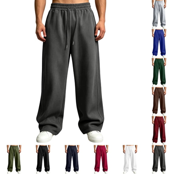 UDAUDU Men's Baggy Sweatpants Wide Leg Loose Fit Sweatpants Elastic Waist Drawstring Lounge Athletic Pants with Pockets Dark Gray L