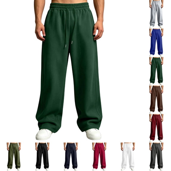 UDAUDU Men's Baggy Sweatpants Wide Leg Loose Fit Sweatpants Elastic Waist Drawstring Lounge Athletic Pants with Pockets Dark Green L