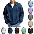 thumbnail image 1 of UDAUDU Men's Cable Knit Polo Shirt Quarter Zip Sweatshirts Casual Short Sleeve Textured Ribbed Collar Pullover Fall Winter Golf Shirts Navy 5XL, 1 of 8