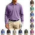 thumbnail image 1 of UDAUDU Men's Casual Polo Shirts Long Sleeve Basic Thermal Pullover Tops | Soft,Stretchy,Comfy,Classic Collar,Button Up,Solid,Relaxed Fit,Golf Polo Shirts Purple S, 1 of 5