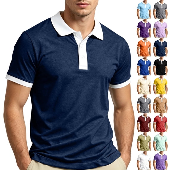 UDAUDU Men's Casual Short Sleeve Polo Shirts Cotton Stretch Collar Tee Breathable Soft Summer Vacation Golf Shirts 5XL